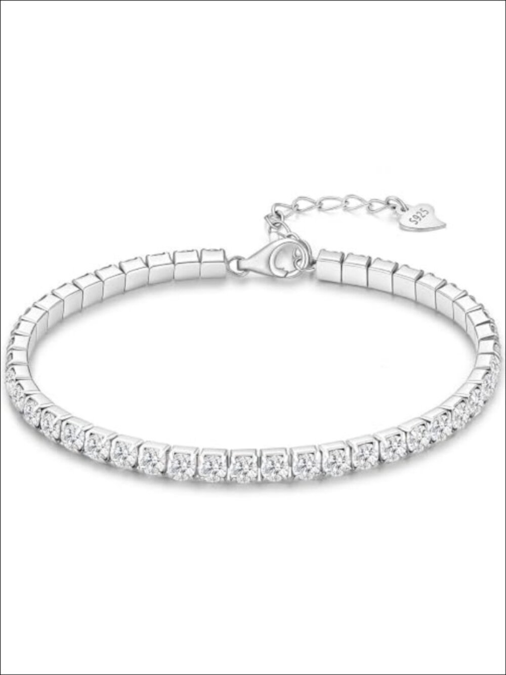 Moissanite Tennis Bracelet 925 Sterling Silver Plated White Gold 7in Dainty